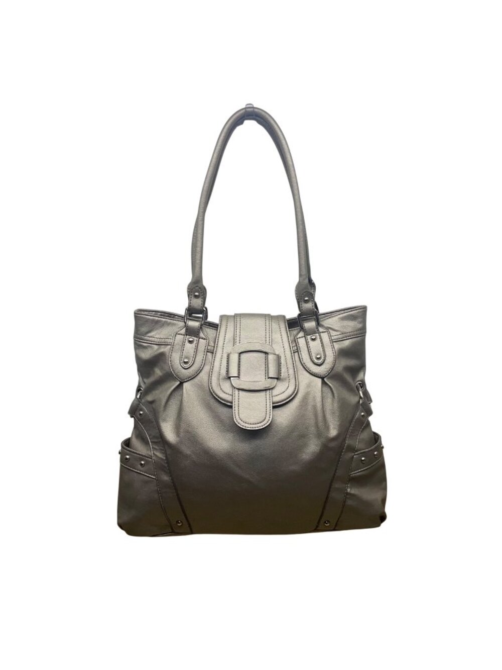 Apt. 9 Women’s Silver Faux Leather Top Strap Snap Closure Double Handle Tote Bag